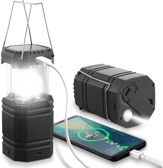 Rocam CL1000 Lantern Led Solar for Camping Waterproof with Flashlight & Powerbank 200lm 2.4W Black