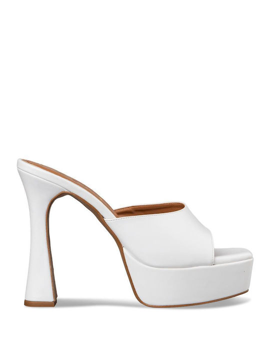 Envie Shoes Δερμάτινα Mules με Τακούνι σε Λευκό Χρώμα