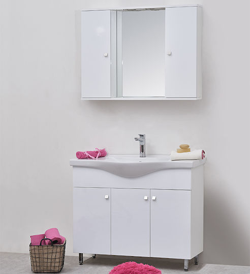 Kolossos Alpis Waschtisch mit Waschbecken & Spiegel L96xB34.5xH70cm White