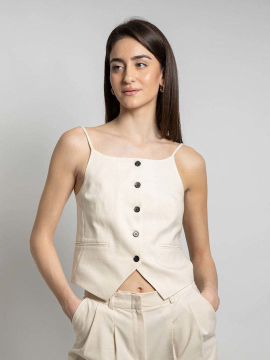 Bluze Damă Bumbac Fără Mânecă Crem