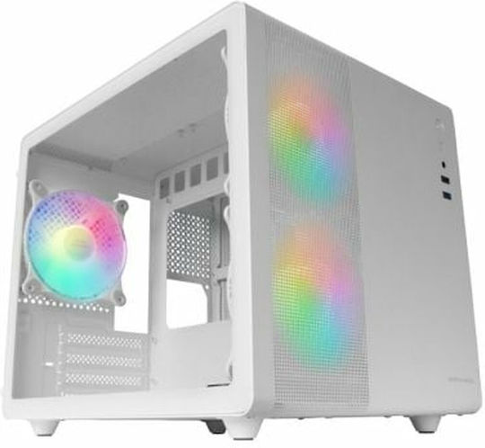 Mars Gaming MC-400 Gaming Mini Tower Computer Case with Side Window and RGB Lighting White