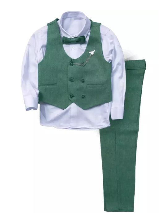 Online Boys Baptism Suit with Vest 4pcs Green