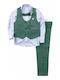 Online Boys Baptism Suit with Vest 4pcs Green
