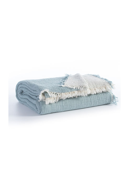 Nef-Nef Homeware Apollo Blanket 100% cotton Queen with Fringes 220x230cm. Blue