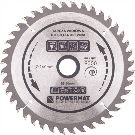 Powermat Cutting Disc Wood Hole Diameter 160mm with 40 Teeth 1pcs