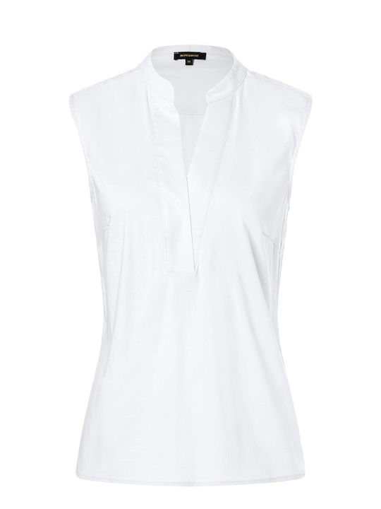 MORE & MORE Damen Bluse Ärmellos mit V-Ausschnitt Weiß