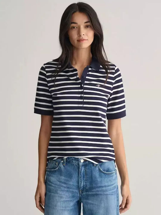 Gant Women's Polo Shirt Short Sleeve Striped Dark Blue