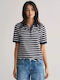 Gant Women's Polo Blouse Short Sleeve Striped Dark Blue