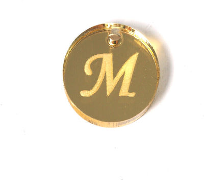 Greek Letter Small Metallic Gold Round Plexiglass Pendant 15x15mm M