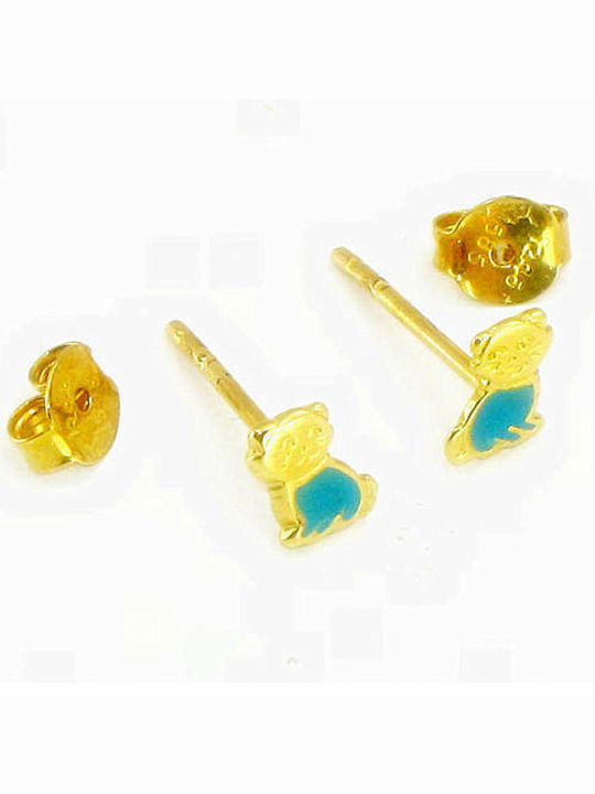 Kids Earrings Studs made of Gold 14K Gold-Blue