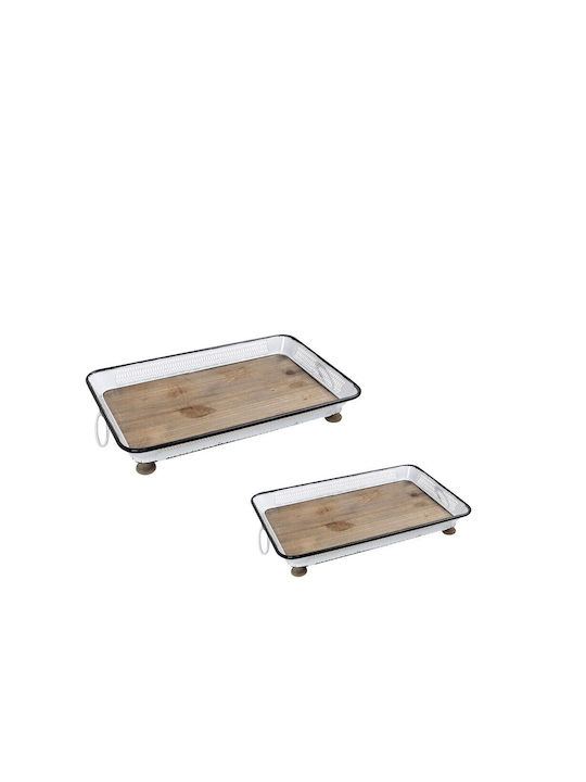 Espiel Wooden Rectangular Decorative Tray White 47x31x9cm 2pcs