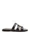 Leather Women's Flat Sandals in Black Color