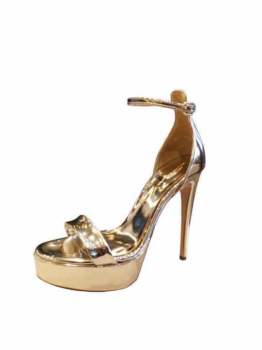 Sante Platform Leather Women's Sandals Gold with High Heel