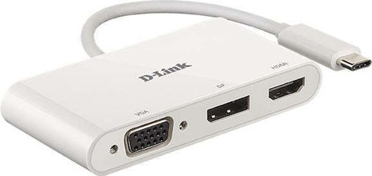 D-Link Μετατροπέας USB-C male σε DisplayPort / HDMI / VGA female Λευκό 1τμχ