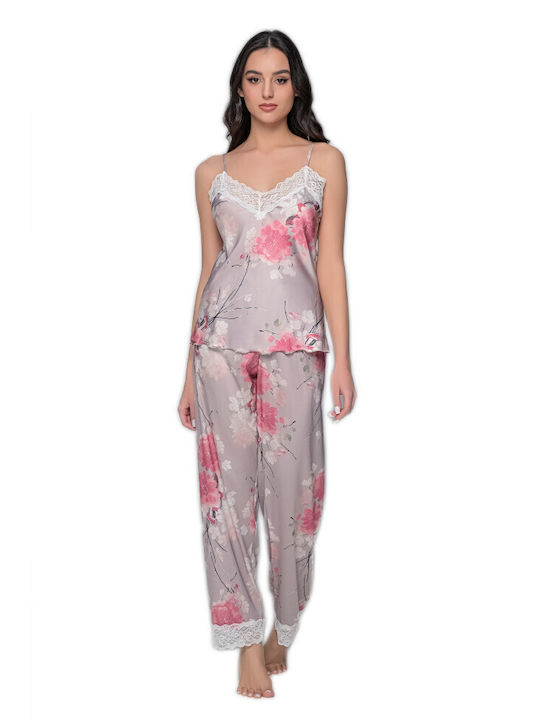 Milena by Paris Summer Women's Pyjama Set Satin Colorful