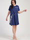 Vienetta Secret Summer Cotton Women's Nightgown Navy Marine
