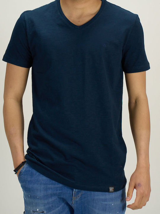 Paco & Co Men's Short Sleeve Blouse with V-Neck Navy Blue