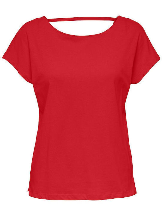 Only Women's Blouse Cotton Short Sleeve Red