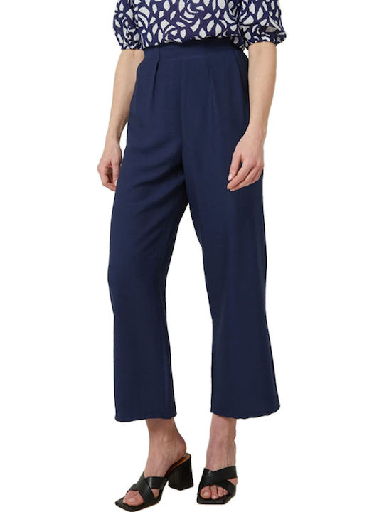 C'est Beau La Vie Damen Hochtailliert Stoff Palazzo-Hose mit Gummizug Blue