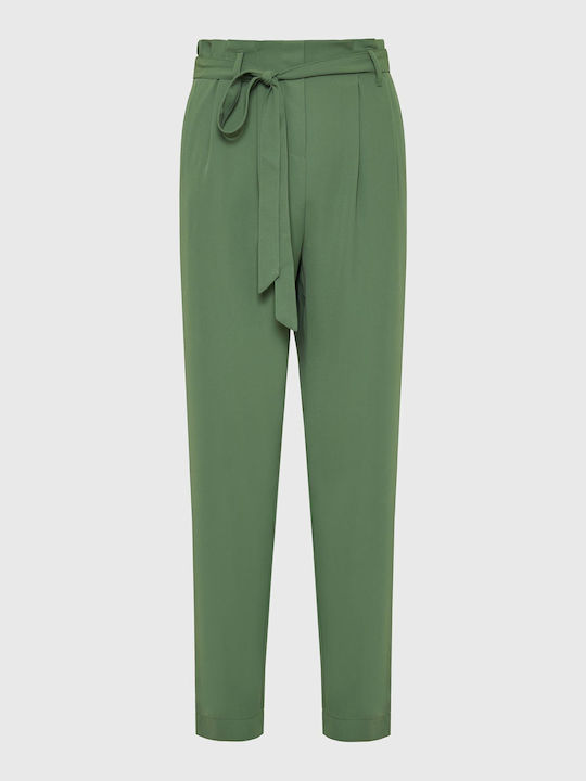 Funky Buddha Women's Fabric Trousers with Elastic in Regular Fit Green