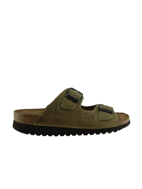 Inter Bios Women's Flat Sandals in Green Color