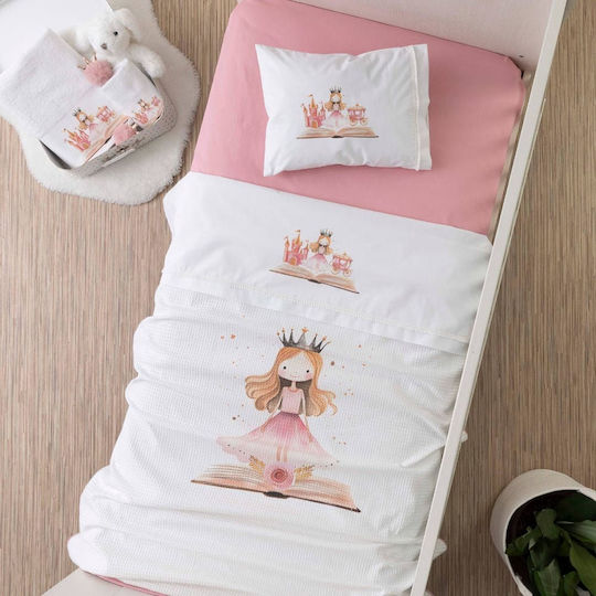Borea Princesa Baby Sheets Set Crib Cotton White-rosé White 120x160cm 3pcs
