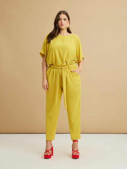 Mat Fashion Women's Crepe Trousers with Elastic Yellow