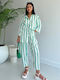 Women's White Set with High-waisted Pants with Elastic in Loose Fit Striped