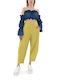 Moutaki Women's High Waist Linen Trousers with Elastic in Balloon Line Yellow