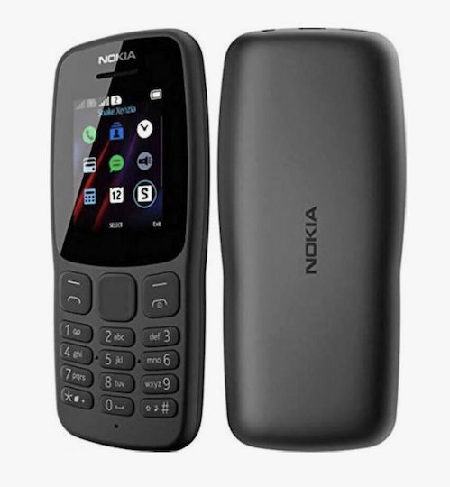 106 (2018) Dual SIM Мобилен Телефон с Бутони (Английско Меню) Черен