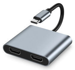 Powertech Thunderbolt 3 Stație de andocare cu HDMI 4K PD și conexiune 2 monitoare Gri (CAB-UC083)