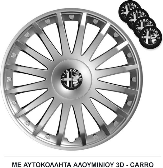 Versaco Комплект тапи за колела на автомобил Crystal с Марка Алфа Ромео 4бр 15" Сребрист/Сребърен