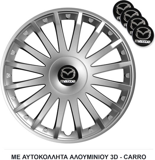 Versaco Auto Radkappen Set Crystal mit Marke Mazda 4Stück 13" Silber/Silber