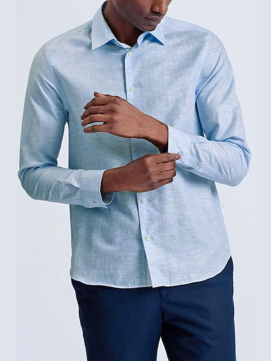 Ted Baker Men's Shirt Long Sleeve Linen Blue