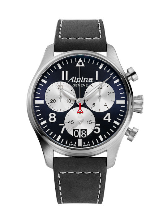 Alpina Uhr Chronograph Batterie mit Schwarz Lederarmband