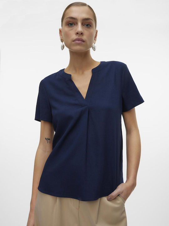 Vero Moda Damen Bluse mit V-Ausschnitt Schwarz