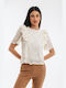 Freestyle Women's Blouse with Buttons & Lace Beige