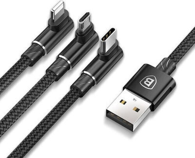 Baseus Плетена USB към Мълния / Type-C / микро USB Кабел 3.5Спецификация Черно 1.2м