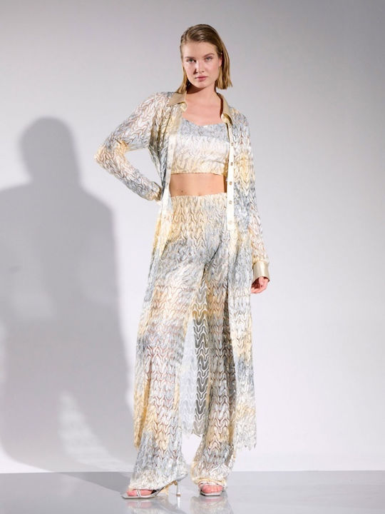 Matis Fashion Γυναικεία Ψηλόμεση Υφασμάτινη Παντελόνα με Λάστιχο σε Κανονική Εφαρμογή Χρυσή