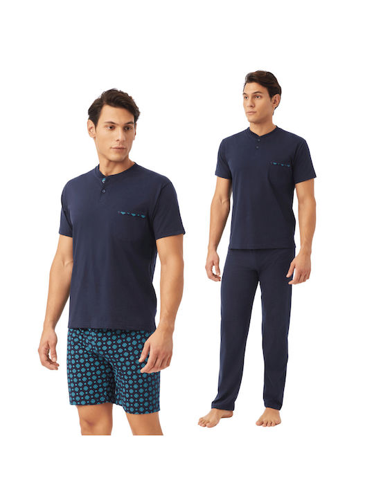 Minerva Men's Summer Cotton Pajamas Set BLUE