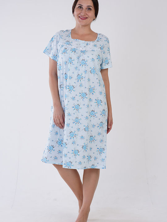 Vienetta Secret Summer Cotton Women's Nightdress Light Blue