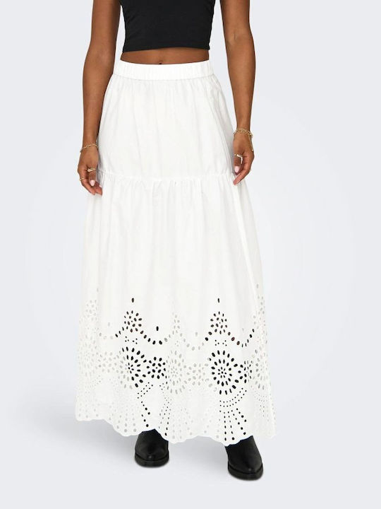 Only High Waist Midi Skirt in White color
