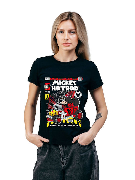 Pop Culture Mickey Hot Rod Θεματική Μπλούζα με Στάμπα Μαύρη