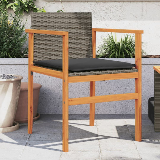 Outdoor Chair Rattan Garden Grey with Cushion 2pcs 55x55x78cm