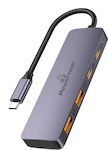 Powertech USB 3.2 Hub 4 Porturi cu conexiune USB-C Gri