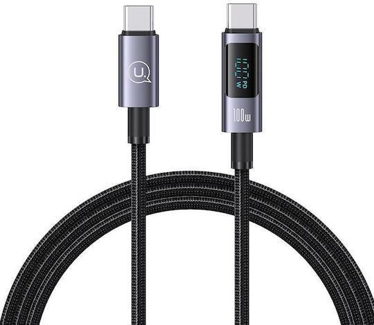 Usams Digital Display USB 2.0 Cable USB-C male - USB-C 100W PD Μαύρο 1.2m US-SJ671