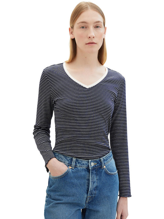 Tom Tailor Women's Blouse Striped Navy Blue