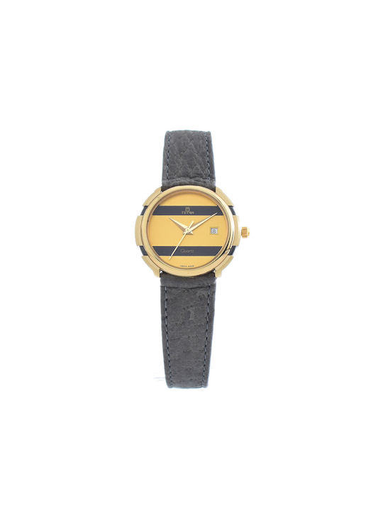 Tetra Uhr mit Gold Lederarmband