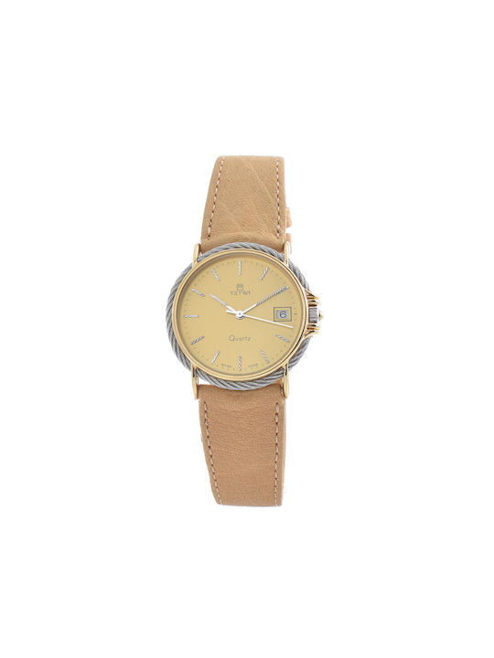 Tetra Uhr mit Gold Lederarmband