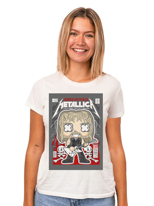 Pop Culture Θεματική Μπλούζα με Στάμπα Metallica Λευκή